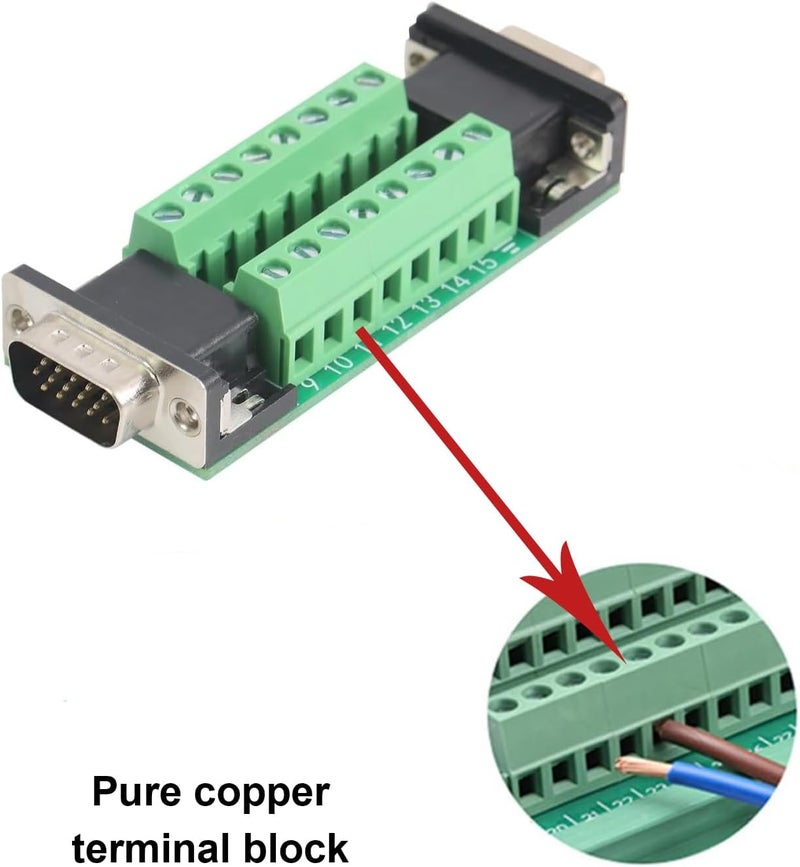 Willwewon 2PCS VGA 3Row 15Pin Male to Female Breakout Board, RS232 D-SUB Serial to 15pin Serial Solderless Port Terminal Gender Changer Connector - Image 4